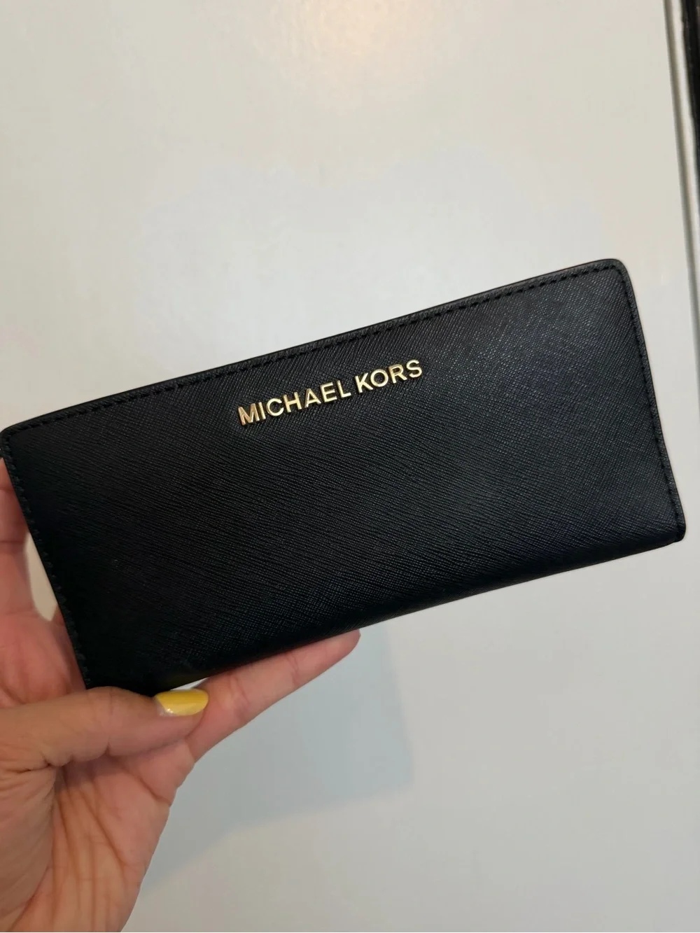 Michael Kors Black Saffiano Zip-Around Continental Wallet with Gold Logo